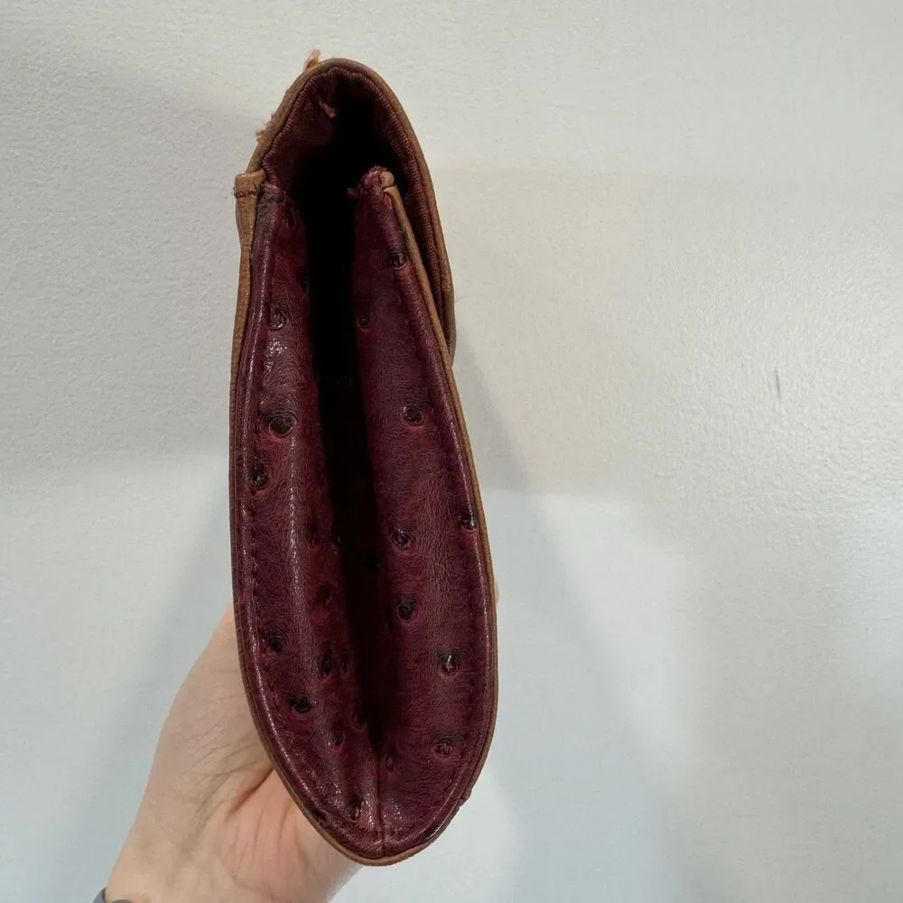 Apt. 9 Clutch Ostrich Embossed Burgundy Tan Vegan Leather Silver Chain Bag Y2K